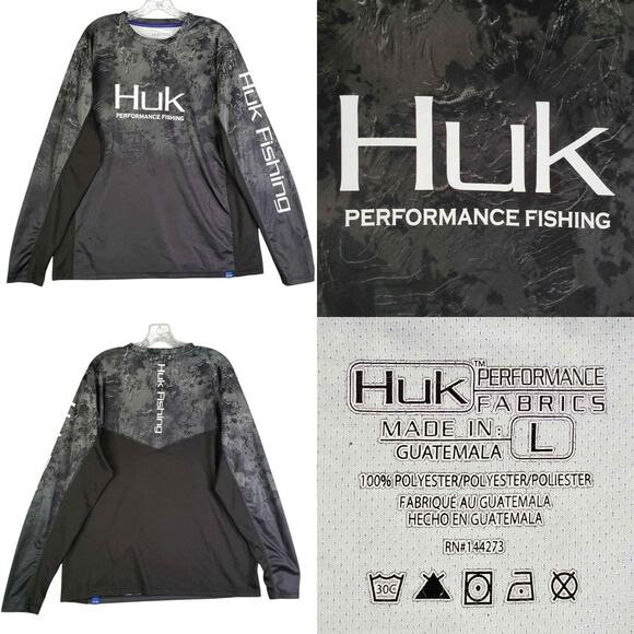 Huk Fishing Performance Shirt Long Sleeve Men’s Size Large L Stretch Gray - Picture 1 of 8